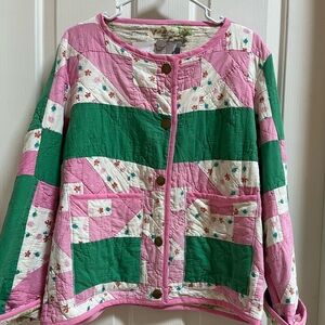 Handmade Patchwork Quilt Jacket Coat Pink Green Jacobs Ladder Medium